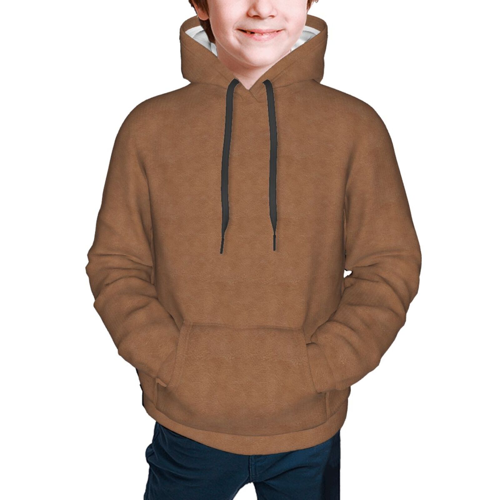 Faux Leather Natural Brown Boys Sweatshirt Casual Pullover Tops with Pocket Hoodie Girls Long Sleeve Hoody for Kids Small